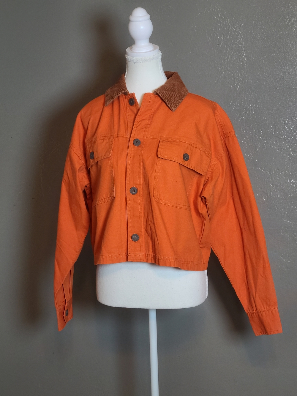 wild fable Cute Orange Cropped Utility Jean Jacket With Corduroy Collar Size XS - Picture 2 of 12